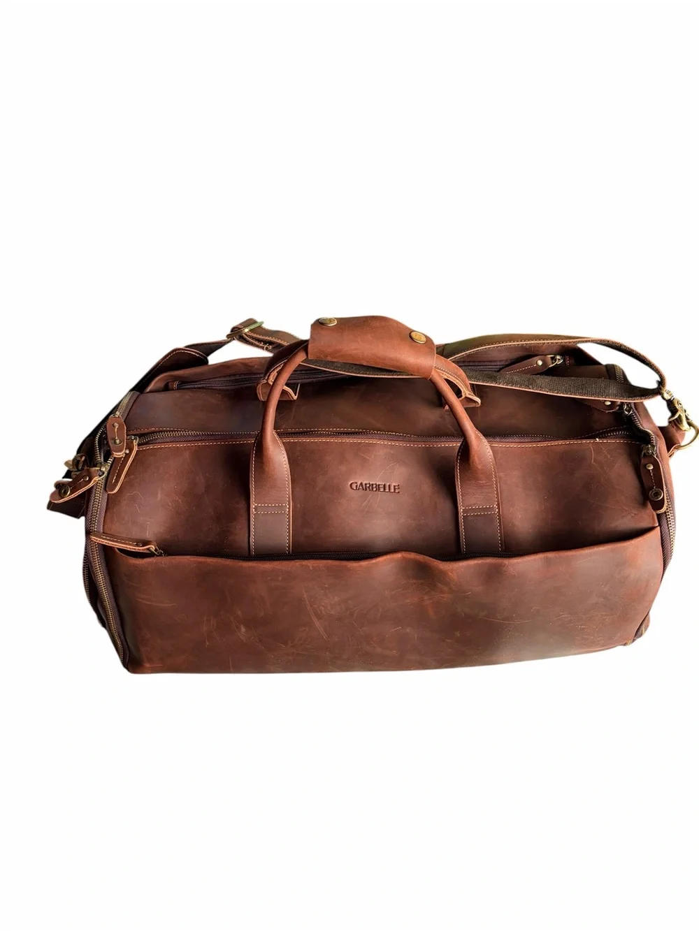 Garbelle Leather Carry-On Garment Duffel Bag Trolley Model Brown Travel Bag